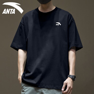 安踏（ANTA） 短袖男t恤男裝上裝春夏季新款純棉潮流針織彈力透氣漸變字母圓領 -6基礎黑 L 175