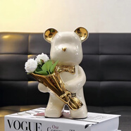 磊鑫達(dá)旅行熊28cm純手工彩繪大號(hào)暴力熊陶瓷擺件存錢罐創(chuàng)意可愛輕奢軟裝 捧花小熊