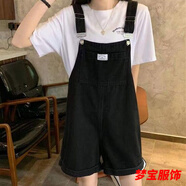 事思背帶褲ins原宿風(fēng)百搭背帶褲女學(xué)生韓版寬松新款減齡顯瘦網(wǎng)紅 黑色 S