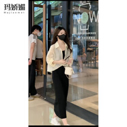瑪嬌媚（Majiaomei）吊帶連衣裙女裝套裝2025年夏季今年流行長袖襯衫外套時(shí)尚氣質(zhì)裙子 杏色襯衫加黑色連衣裙 S