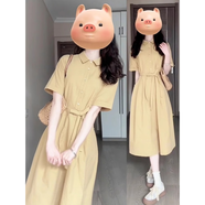 鏡莎裙子女夏季2025新款韓系襯衫連衣裙夏天氣質(zhì)減齡仙女學院風中長裙 黃色 均碼 【可備注碼數(shù)】