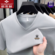 俞兆林高檔純棉V領(lǐng)短袖t恤男士純色衣服打底衫半袖體恤男裝吸濕排汗衛衣 短袖25340淺灰 2XL 180150-165斤