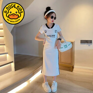 G.duck夏季女童連衣裙網(wǎng)紅爆款中大童直筒裙韓版洋氣學(xué)院風(fēng)小女孩休閑裙 白色直筒裙 160