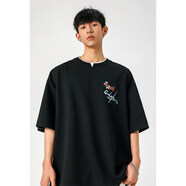 洛夫倫 LOFVRANG刺繡臘腸狗假兩件短袖t恤男夏季潮牌美式半袖衣服寬松加大碼體恤 黑色 M