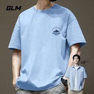 GLM敖瑞鵬代言短袖t恤男夏季休閑港風(fēng)學(xué)生青少年寬松潮搭純棉體恤ins 【純棉】冰川藍(lán)#藍(lán)山圓X 3XL