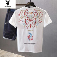 花花公子2022年夏季新款國(guó)潮民族風(fēng)刺繡短袖T恤男純色圓領(lǐng)百搭體恤打底衫 白色刺繡上衣(面料) L 適合110-130斤