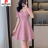 皮爾卡丹（pierre cardin）雪紡碎花小個(gè)子連衣裙2025新款夏季高腰氣質(zhì)漂 粉紅色 2XL 125-140