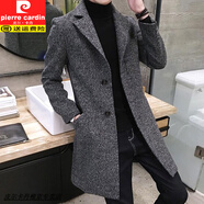 皮爾卡丹（pierre cardin）翻領(lǐng)毛呢大衣男中長款韓版修身呢子外套男秋冬季加厚加棉男士上衣 麻灰色 常規(guī) XL 建議110-125斤
