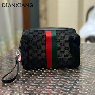 DIANXIANG植絨網(wǎng)紗鏤空化妝包時(shí)尚手提大容量簡(jiǎn)約洗漱包媽咪收納單肩包 黑色手拿包