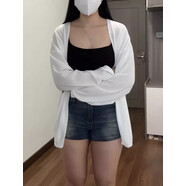 冉藝嵐黑色冰絲防曬開衫薄款女胖mm大碼夏季吊帶外搭中長款披肩針織上衣 白色小衫新款2024時尚洋氣歐貨/ 10XL m建議90-100斤