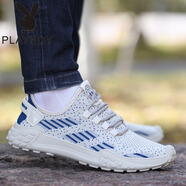 花花公子（PLAYBOY）春季新款男鞋網(wǎng)面純色飛織潮流平底透氣防臭軟底男士運動(dòng)休閑鞋男 W1188米色 透氣夏款 標準運動(dòng)鞋尺碼 38