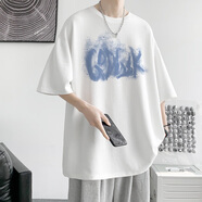 佐瑪?shù)?00G重磅純棉短袖T恤男夏季印花打底衫圓領半袖情侶體恤大碼潮流 白色 S 均碼