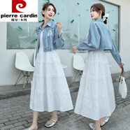 皮爾卡丹（pierre cardin）2025春季新款時(shí)尚小仙女牛仔短外套配白色吊帶裙兩件套溫柔風(fēng)套裙 牛仔外套+裙子兩件套 兩件套 M 約穿90-110斤左右