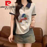 皮爾卡丹（pierre cardin）學(xué)院風(fēng)拉鏈洋氣減齡寬松polo翻領(lǐng)短袖t恤女夏季顯瘦遮肚子上衣服 A1藍(lán)色今年流行的輕奢品牌 M 建議【100斤內(nèi)】