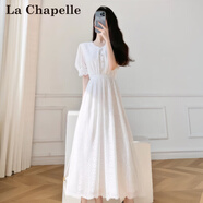 拉夏貝爾（La Chapelle）短袖蕾絲連衣裙女裝2025夏季新款法式收腰氣質(zhì)顯瘦小個(gè)子仙女裙子 乳白色 M