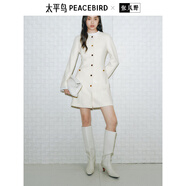 太平鳥(niǎo)女裝連衣裙法式小香風(fēng)收腰長(cháng)袖女春氣質(zhì)短款肌理感 米色 S