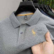 圣大保羅;SANTA BARBARA POLO & RACQUET CLUB保羅商務(wù)休閑上衣長袖男裝跨境新款刺繡男士純棉2025體恤 灰色 175/XL[135-155斤] 均碼