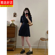 花花公子（PLAYBOY）2025新款大碼復古法式短袖連衣裙女裝夏季梨形身材牛仔裙胖MM收腰 短裙-旗艦款 L 【建議100-120斤】