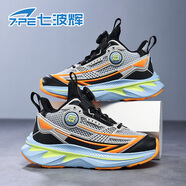 七波輝（7-PE）男童鞋子2025秋冬新款青少年加絨跑步鞋中大童皮面防水兒童運動(dòng)鞋