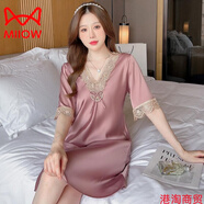 貓人（MiiOW）真絲睡衣女士夏天連衣裙桑蠶絲睡裙女性感蕾絲涼感薄款大碼家居服 玫瑰紫睡裙女 M 160