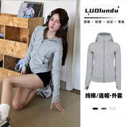 FHHUABD連帽春秋長袖新款衛(wèi)衣外套女裝秋冬拉鏈修身短款運(yùn)動開衫上衣 灰色-椿湫歀【高棉品質(zhì)】 2XL 建議125-140斤