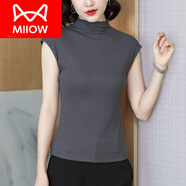 貓人（MiiOW）吊帶背心女春外穿網(wǎng)紗半高領(lǐng)打底內搭西裝外套大碼莫代爾無(wú)袖上衣 3564優(yōu)雅灰時(shí)尚遮肉 2XL 130-140斤