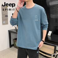 JEEP SPIRIT吉普純棉男學(xué)生長袖T恤潮流寬松秋裝百搭圓領(lǐng)打底衫 YX-952-63藍(lán)色 M 95-105斤