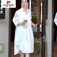 皮爾卡丹（pierre cardin）韓版時(shí)尚繡花胖mm連衣裙女2025夏季新款寬松中長(zhǎng)款氣質(zhì)純色襯衫裙 白色 XL