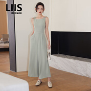 LIIS海外高端品牌感系帶吊帶連體褲女夏復古高腰垂感連衣褲女神范連身 綠色 S