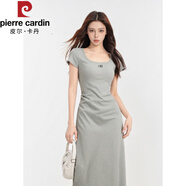 皮爾卡丹（pierre cardin）灰色短袖方領(lǐng)t恤連衣裙女秋冬季內(nèi)搭打底裙子收腰長裙夏季連身裙 灰色【連身裙/長裙/2025春季新款 S 推薦(80-95斤)