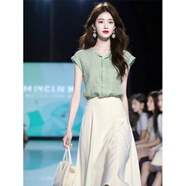葉紫楓（YEZIFENG）連衣裙女2025夏季新款短袖上衣+半身裙兩件套休閑套裝連衣裙 兩件套裝 S