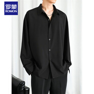 羅蒙（ROMON）冰絲襯衫男士短袖春夏季寬松垂感休閑薄款黑色襯衣半袖五分袖上衣 黑色 L 130-150斤
