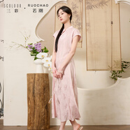 三彩大碼女裝2025夏季新款新中式立領(lǐng)連衣裙提花修身改良旗袍胖MM