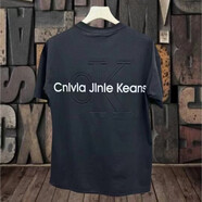 CALVIN KLEIN JEANS/CK2025夏款刺繡短袖浮雕工藝純棉寬松百搭男女同款情侶半袖白色t 黑色浮雕短袖  重磅260克   L 衣長68    120-140斤  Ca
