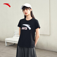 安踏（ANTA）【快干棉】T恤男女同款2025夏季情侶吸濕排汗LOGO寬松休閑短袖t恤 【女款-大logo】基礎黑8115-2 3XL /男190