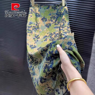 皮爾卡丹（pierre cardin）美得移不開眼中國風(fēng)復(fù)古氣質(zhì)直筒裙時尚百搭碎花高腰半身裙子女 綠色 L 建議106-115斤