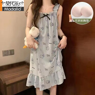 莫代爾帶胸墊睡衣網(wǎng)紅純色夏季吊帶睡裙女款甜美日系無袖小個子家居服 灰色小熊 L 165建議【90-110斤】