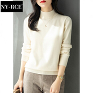 NY-RCE毛衣女韓版女裝秋冬新款長(zhǎng)袖針織打底衫半高領(lǐng)套頭寬松厚款 杏色 厚款 S