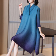 COLORFUL GEMS三宅褶皺漸變色遮肚連衣裙寬松大碼洋氣女款2025春夏 藍(lán)色 均碼 90-160斤左右均可