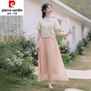 皮爾卡丹（pierre cardin）新中式女裝禪意漢服套裝裙子夏季改良旗袍上衣搭半身裙國風兩件套 上衣裙子 S