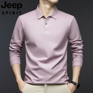 JEEP SPIRIT吉普男裝商務(wù)休閑2025春秋季長(cháng)袖T恤純棉百搭純色上衣翻領(lǐng)POLO衫 838124粉色 M 48(100-120斤)