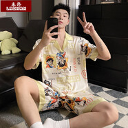 來(lái)韓冰絲男女同款睡衣夏季卡通短袖薄款寬松加大碼青少年韓版休閑套裝 X40-2011 XL 女 碼(推薦165cm左右)110斤內