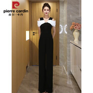 皮爾卡丹女神超美連體褲2025夏季新款時(shí)尚氣質(zhì)顯瘦性感拼色露肩V領(lǐng)連衣褲 黑色連體褲 M 100-110斤