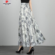 皮爾卡丹（pierre cardin）【1293人收藏】半身裙女夏今年流行裙子高腰雪紡A字裙中長(cháng)碎花半 K5水墨印花 S 腰圍：1.8-1.9尺