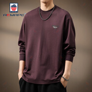 AEMAPE長袖t恤男高端美式印花紫色春秋新款寬松圓領(lǐng)大碼體恤休閑打底衫 紫色 M 適合110-130斤