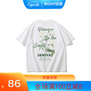 木村三社（MuCunSanShe） 山茶花字母印花寬松短袖T恤 男女同款夏季情侶重磅 白色 100%純棉 L  （適合90-110斤）