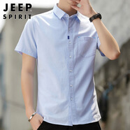 JEEP SPIRIT吉普短袖襯衫男夏季韓版休閑襯衣男士簡約外套男裝 淺藍(lán) 2XL