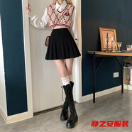 瑪菲萱新款百褶裙韓版高腰a字短裙女春夏jk白色秋冬大碼格子半身裙 黑色內(nèi)置防走光紐扣款 S