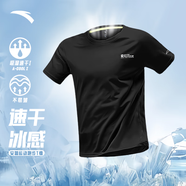 安踏（ANTA）速干短袖吸濕透氣 2025夏季男士冰感跑步運動訓練T恤上衣透氣寬松 【新款字母款】基礎黑5510-4 L （男175）
