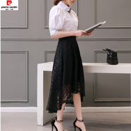 皮爾卡丹魚(yú)尾裙半身裙2025春秋季新款蕾絲前短后長(cháng)a字a型冬裝不規則裙子女 黑色 均碼 (80-135斤)